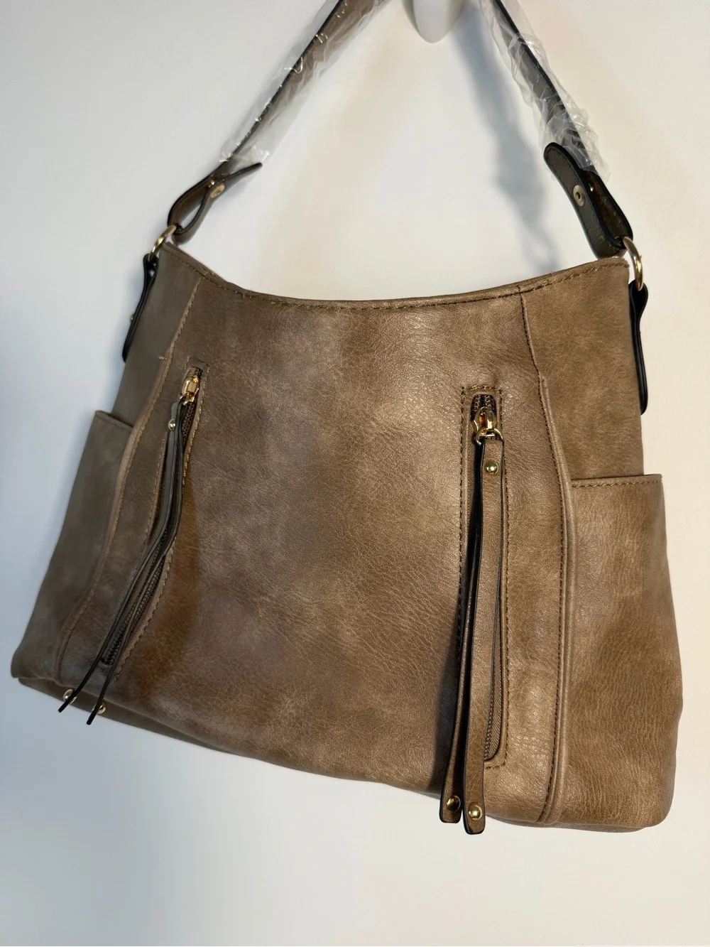Brown Taupe Shoulder Bag Faux Leather Versatile Women's Handbag hobo medium